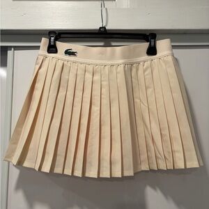 Lacoste Pleated Mini Skirt in Cream with Green Crocodile